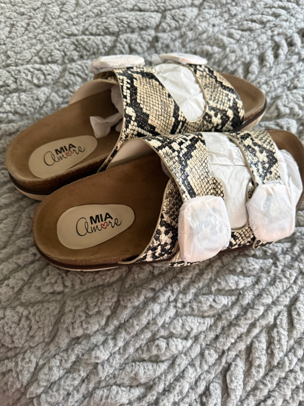 MIA Amore Snake Print Slide Sandals - Neutral Black & Beige NEW IN BOX